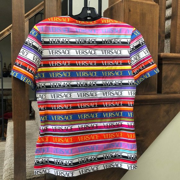 Authentic Versace Multicolor Logo T-Shirt Designer 42 MSRP $695 NEW w/ TAGS - Picture 3 of 10